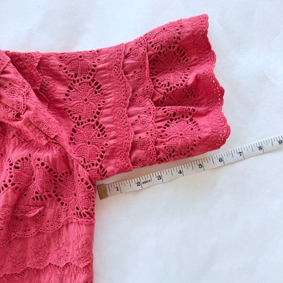 Anthropologie Moulinette Soeurs Dazzling Lights Lace Eyelet Dress in Coral Red - Picture 13 of 13